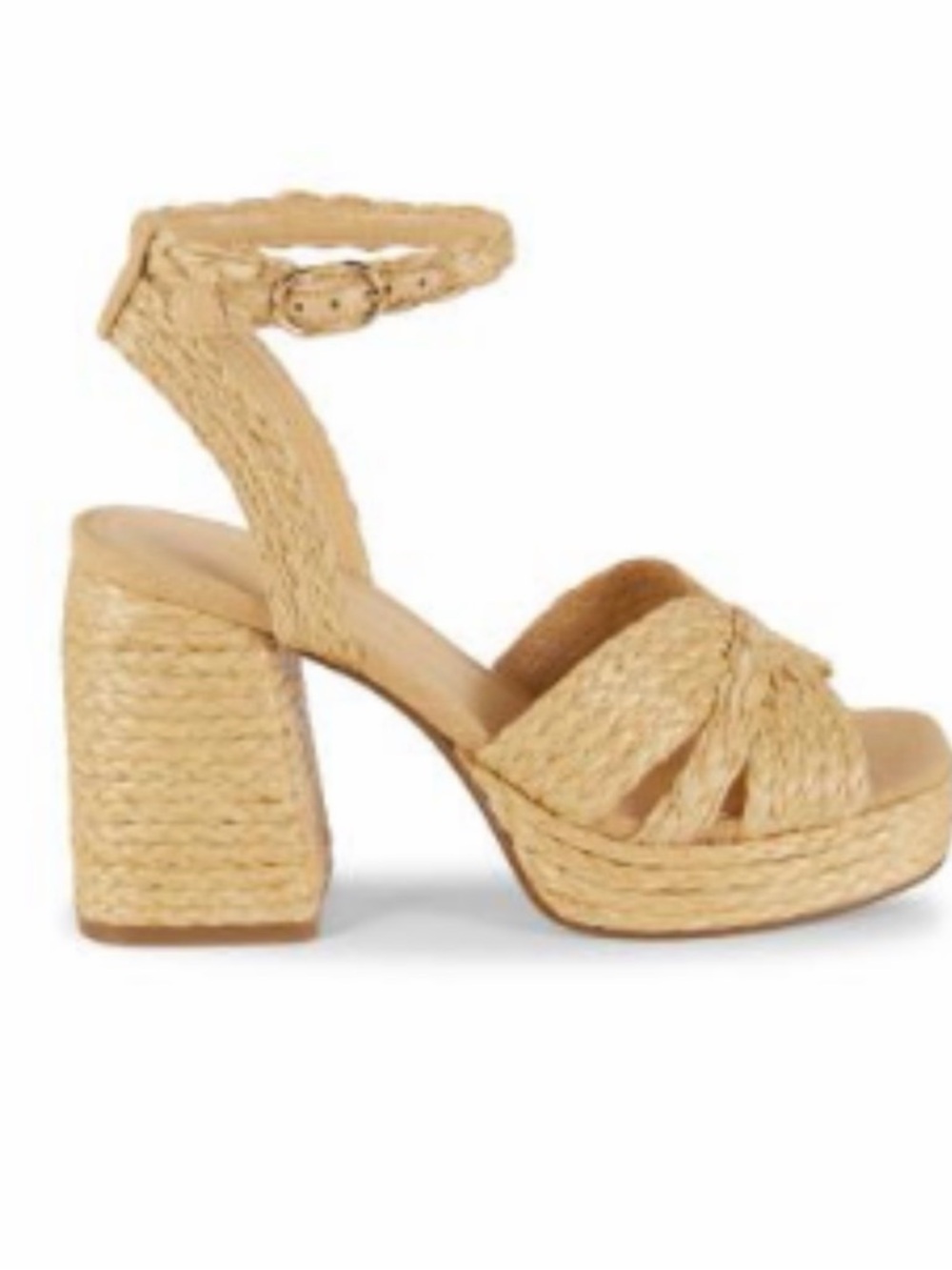 Marc Fisher JANIE Natural Woven Ankle-Strap Platform Wedge - Beige